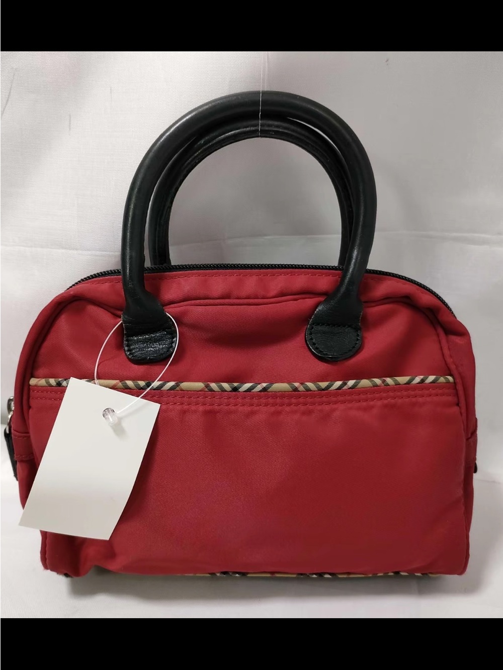 Burberry Red Satchel with Black Handles